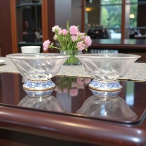 Eilong Fusion-Asia Teacups, Set of 2, Glass Tea Cup With Chinese Porcelain Base